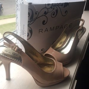 Rampage nude patent sling back pumps